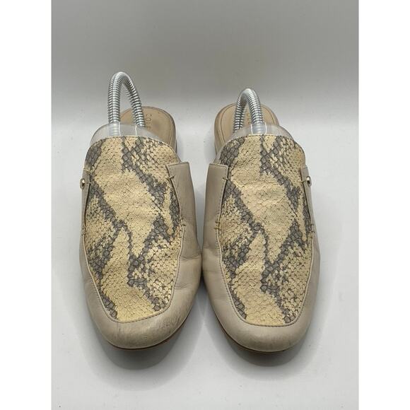COLE HAAN Women’s Beige Leather Snake-Skin Embossed Slip-On Mule Shoes SZ 6.5 - Picture 1 of 9
